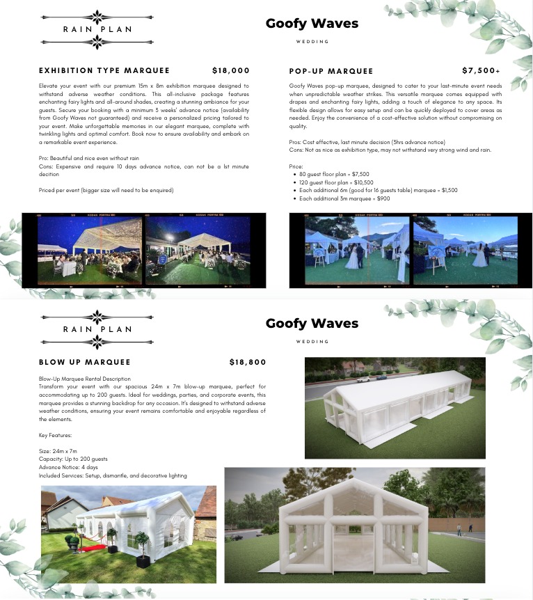 Additional Facility: Marquee Options for rainy weather